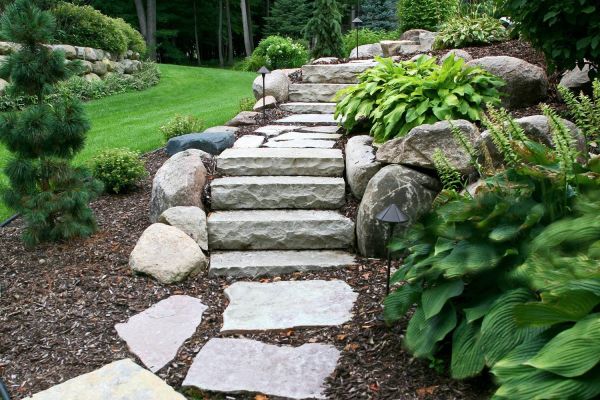natural stone steps with flagstone walkway-calgary