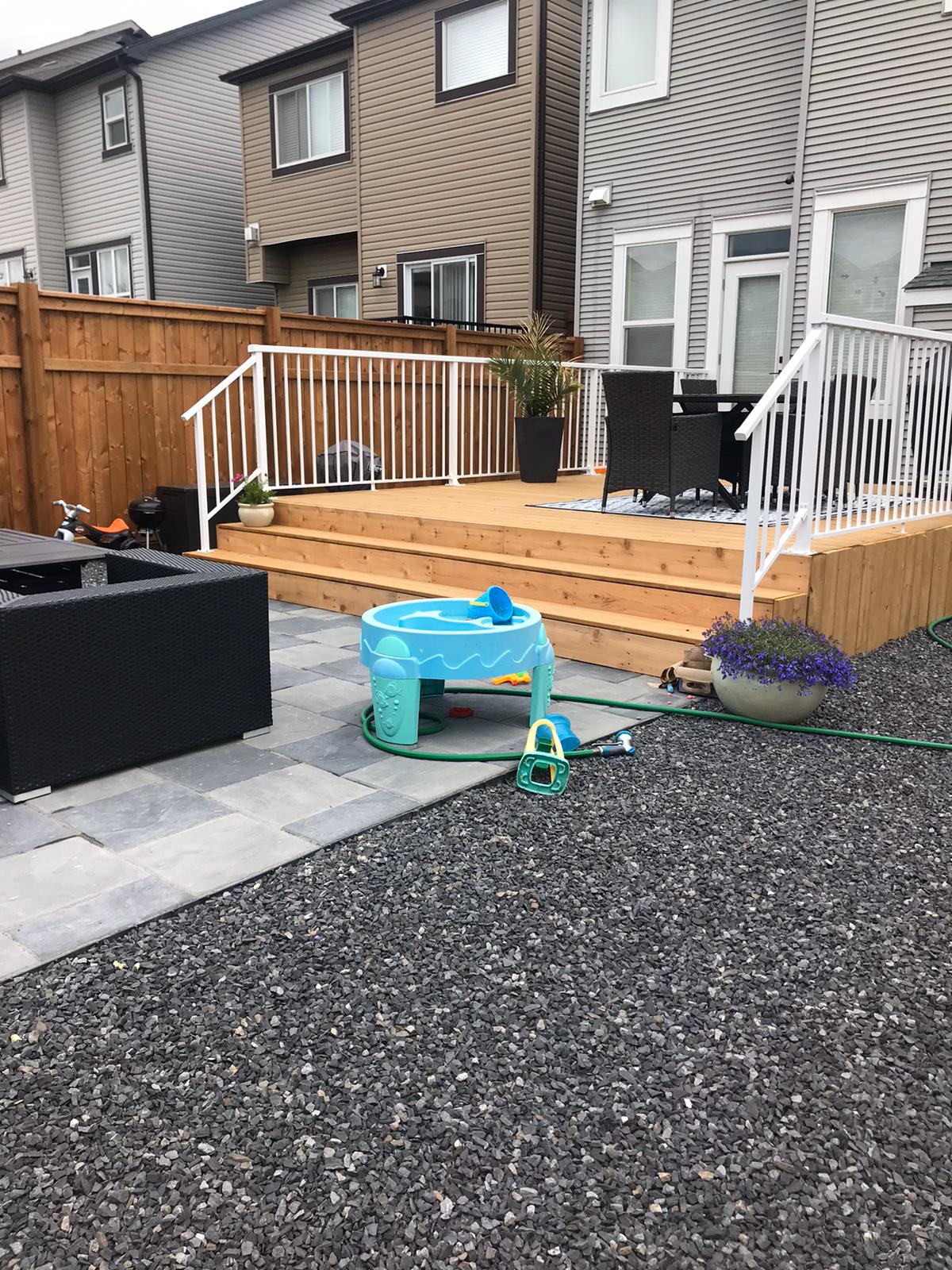 wood pressure treated backyard deck landscaping calgary